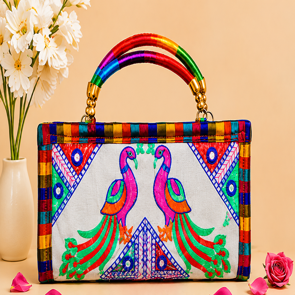 Handmade Festival Special Ethnic Wallet - Color: White