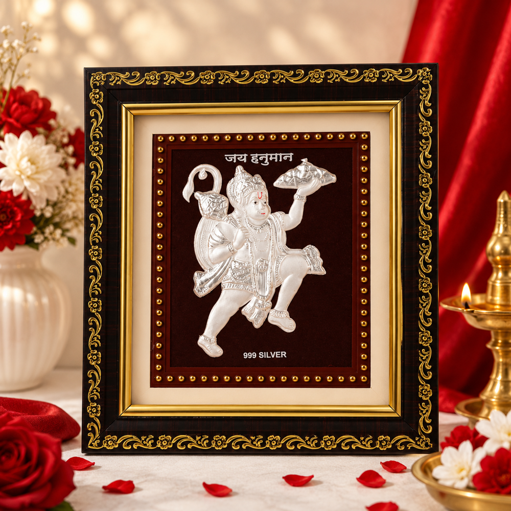 999 Pure Silver Hanumanji Photo Frame