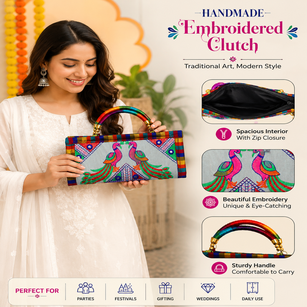 Traditional Indian Peacock Embroidery Handbag  136