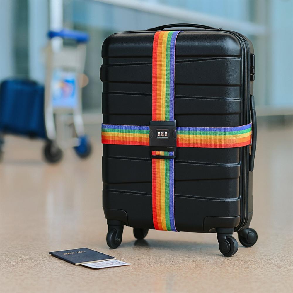Adjustable Luggage Security Strap - Durable Nylon Webbing, Medium, Multicolor, 3-digit Combination Lock | Adjustable Length, Anti-tamper, High-visibility Identification
