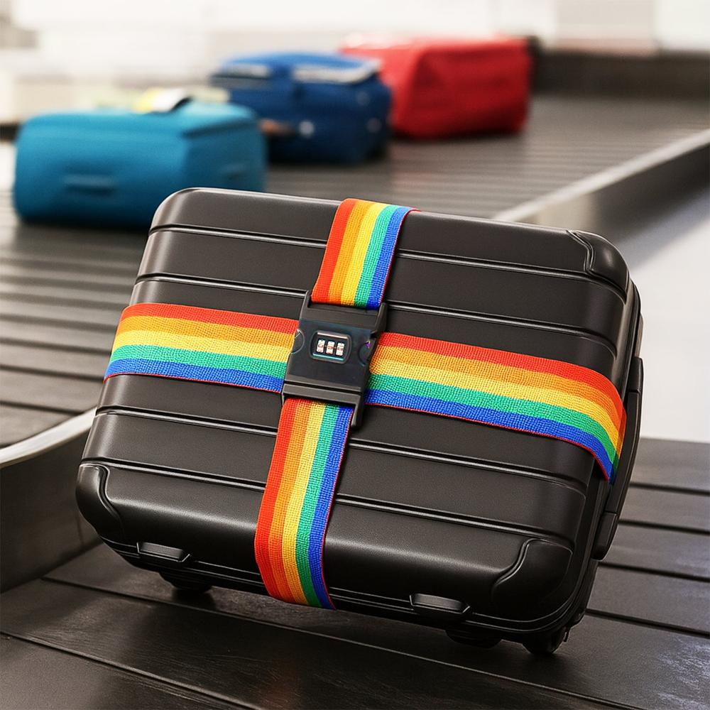 Adjustable Luggage Security Strap - Durable Nylon Webbing, Medium, Multicolor, 3-digit Combination Lock | Adjustable Length, Anti-tamper, High-visibility Identification