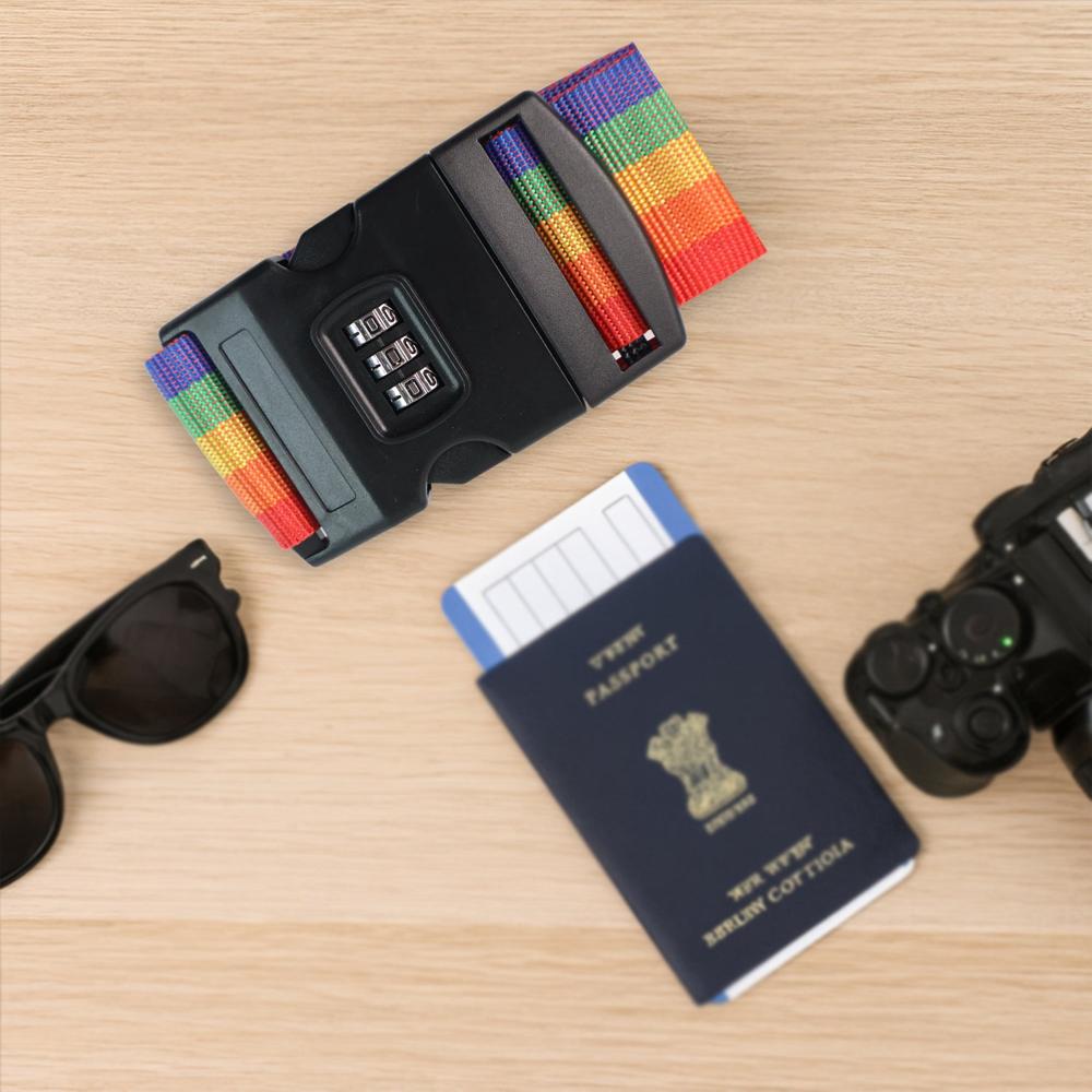 Adjustable Luggage Security Strap - Durable Nylon Webbing, Medium, Multicolor, 3-digit Combination Lock | Adjustable Length, Anti-tamper, High-visibility Identification