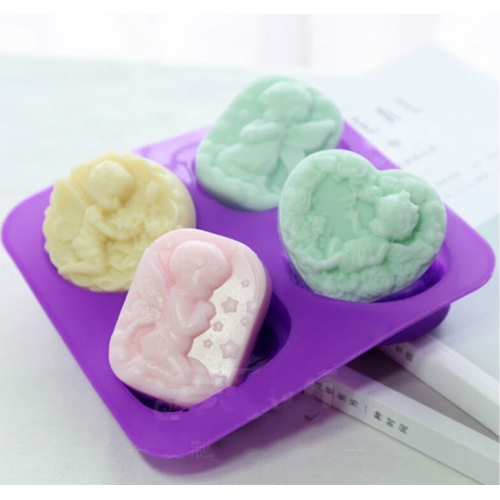 Four-cavity Handmade Soap Silicone Mold Round Rectangle flying Angel Cartoon DIY New Soap Silicone Mould