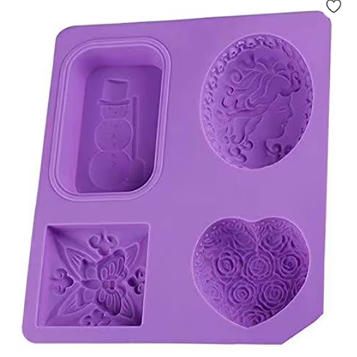 4 Cavity Heart, Rectangle, Oval, Square with Butterfly Silicone Moulds for Soaps