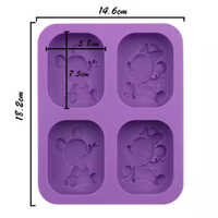 4 Cavity Mouse Soap Mould 100 Gm - 100% Food Grade Silicone, 19.6x18.8 Cm, Purple, Non-stick Easy Demoulding