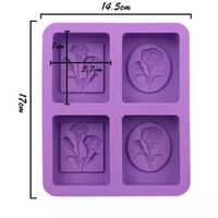 4 Cavity Rectangle Carnation Mould 100gm - Food Grade Silicone, 19.5x17 Cm, Purple, Heat Resistant 230c, Non-stick Surface