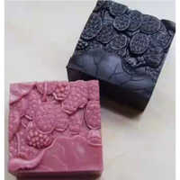 Fancy Soap Moulds - Food-grade Silicone, 8x8x3 Cm, Pink & Black | Double Cavity, Floral & Fruit Emboss Designs, Heat Resistant Up To 220c