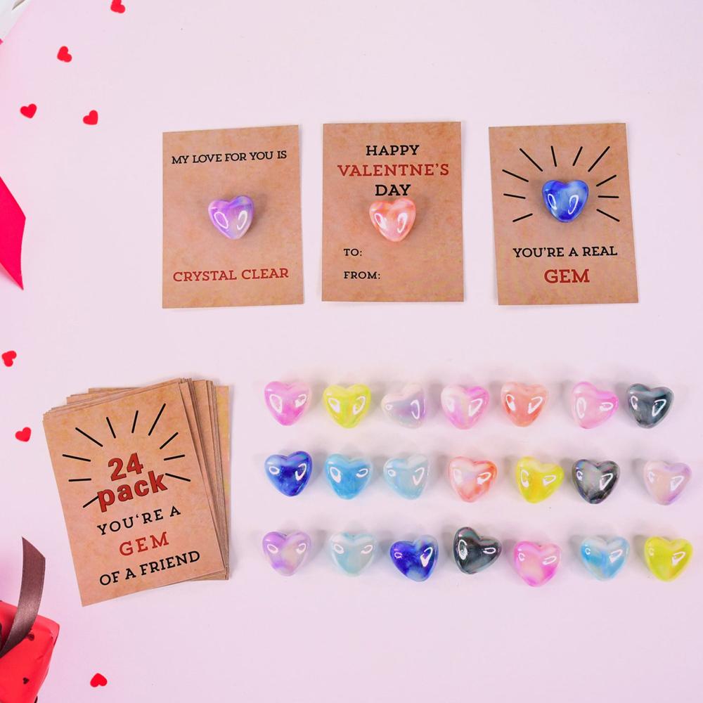 Heart-shaped Crystal Gem Valentines With Gift Cards (24 Pc)