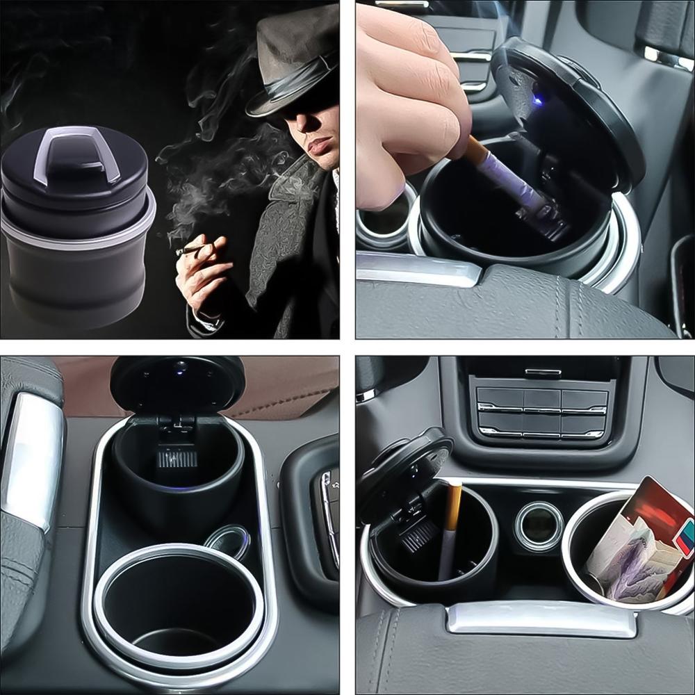 Portable Car Ashtray with Lid and Blue LED Light (1 Pc)