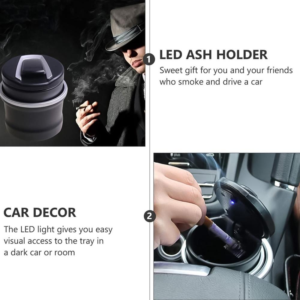 Portable Car Ashtray with Lid and Blue LED Light (1 Pc)