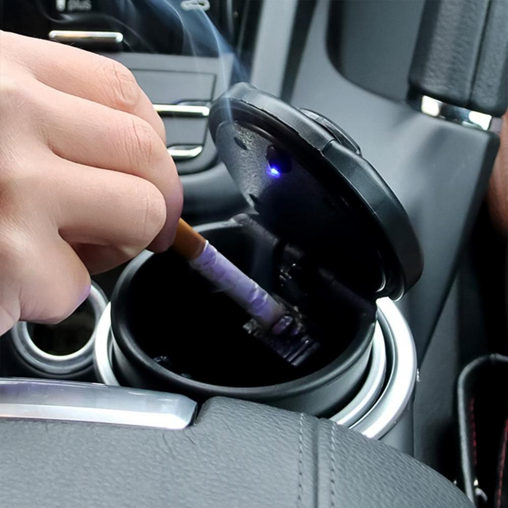 Portable Car Ashtray with Lid and Blue LED Light (1 Pc)