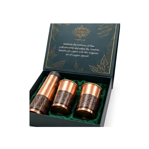 Copper Water Bottle And Glass Set