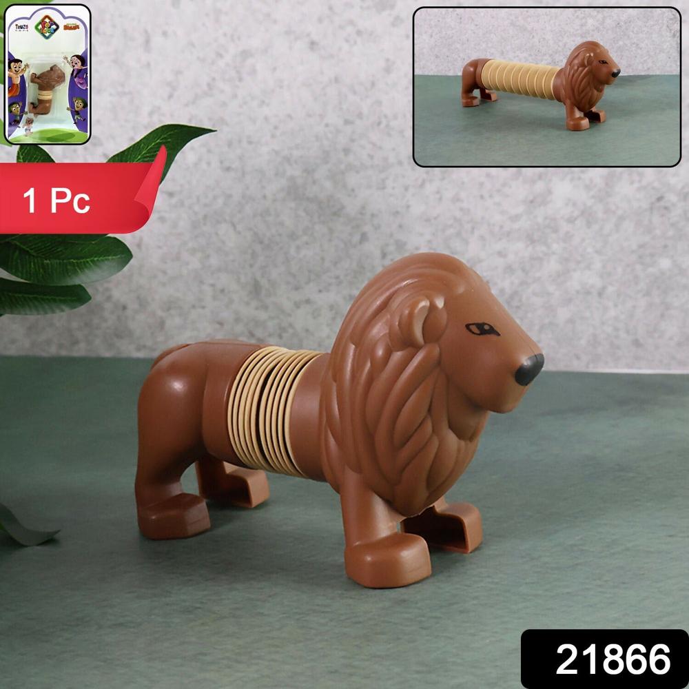 Lion Shape Magic Spring Toy (1 Pc) - Non-toxic Plastic, Compact, Brown And Cream, Stretchable And Compressible, Bpa Free, Lightweight, Portable, Sensory Play