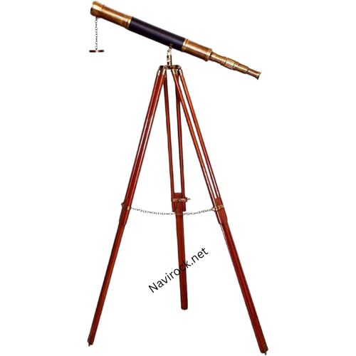 Black Leather Single Barrel Vintage Floor Standing Telescope