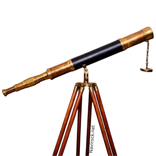Black Leather Single Barrel Vintage Floor Standing Telescope
