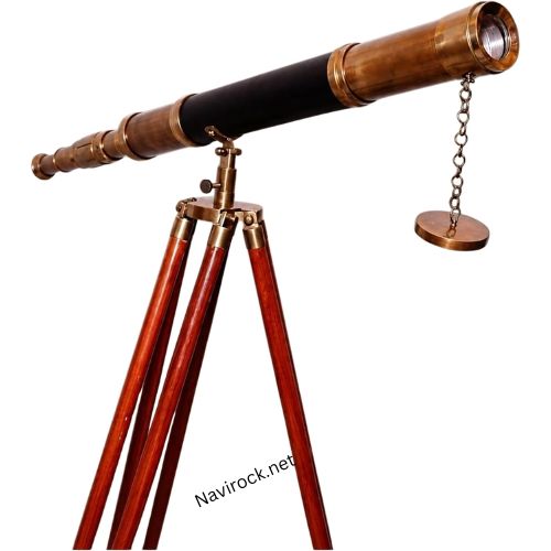Black Leather Single Barrel Vintage Floor Standing Telescope
