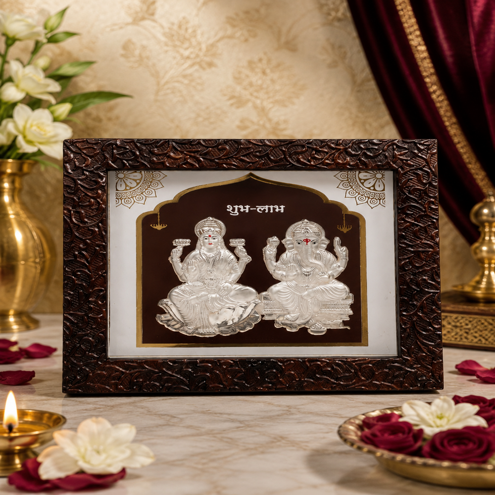 999 Pure Silver Laxmi Ganesh Photo Frame