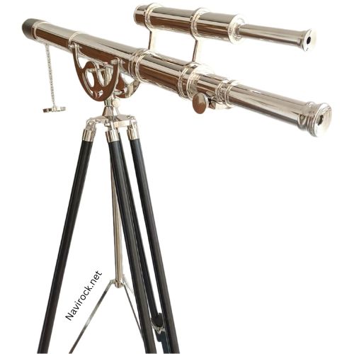 Brass Chrome Finish Nautical Double Barrel Telescope