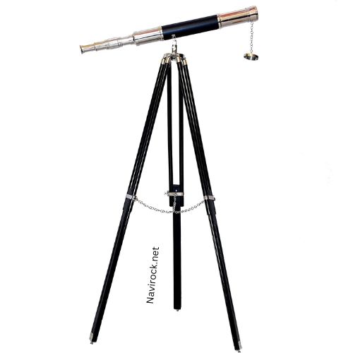 Black Leather Nautical Vintage Single Barrel Marine Brass Telescope