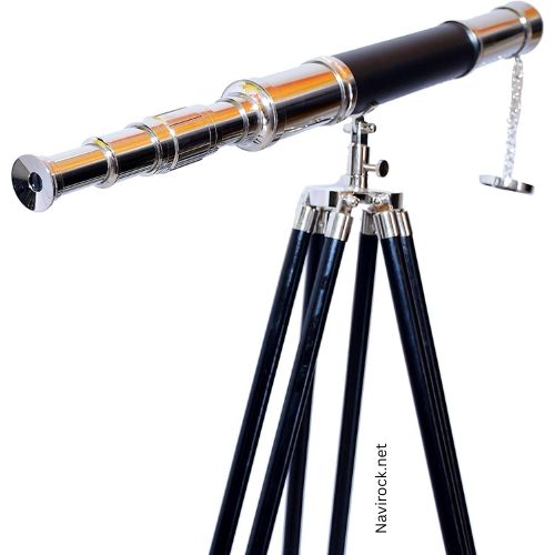 Black Leather Nautical Vintage Single Barrel Marine Brass Telescope