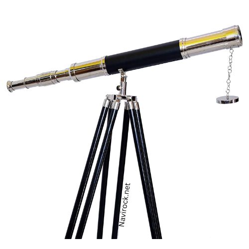 Black Leather Nautical Vintage Single Barrel Marine Brass Telescope