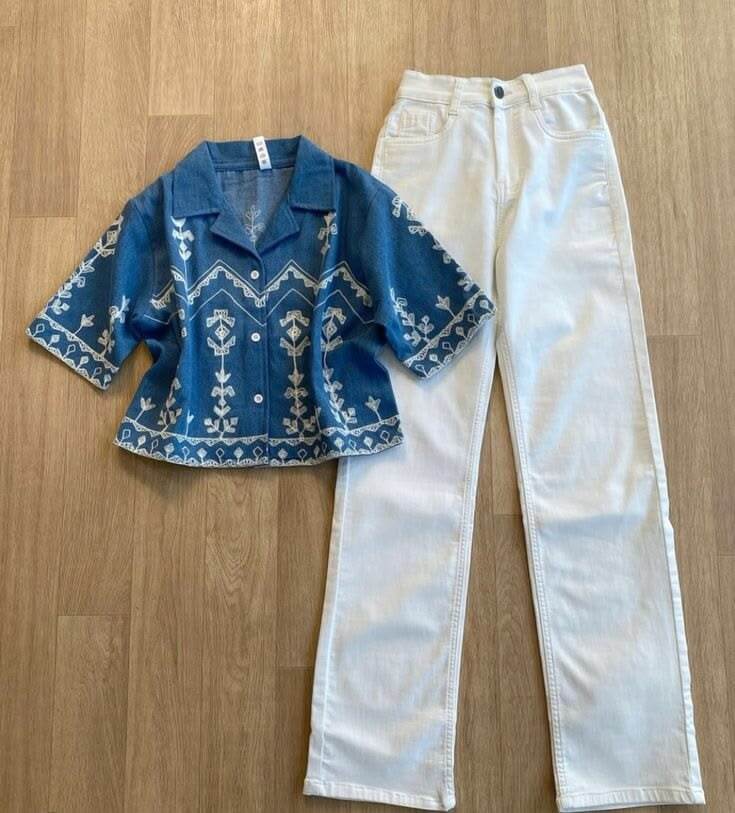 Denim Shirt With White Jeans