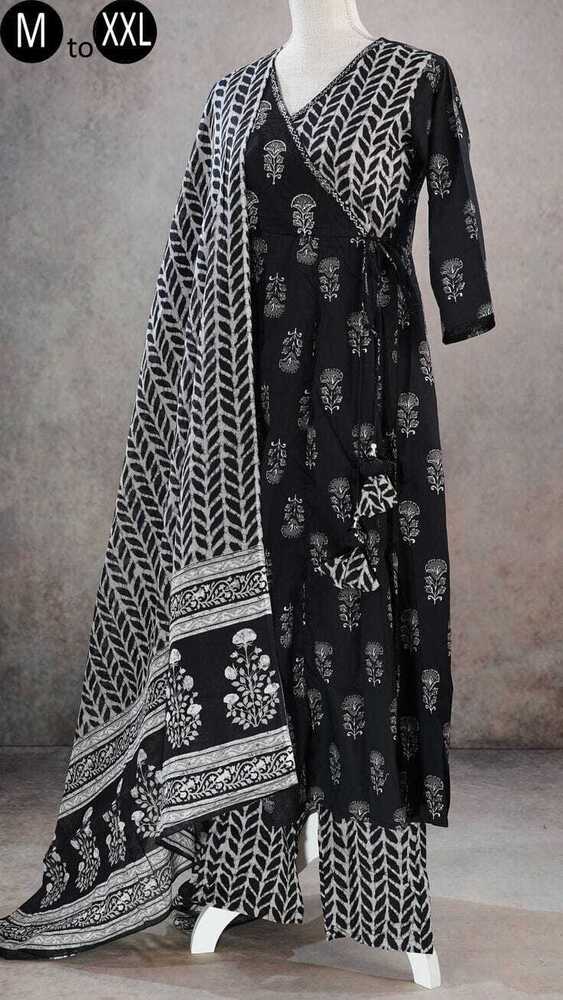 Black Cotton Kurti Set