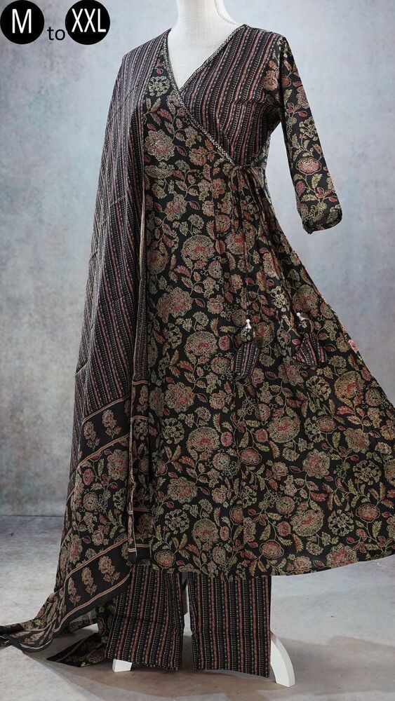 Black Cotton Kurti With Pattern Work