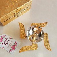 Brass Swastik Diya  Set - Color: Gold (brass) With Silver Polish