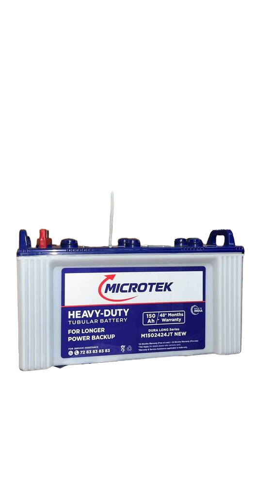 Microtek M1502424JT NEW 150Ah Tubular Battery - Lead-Acid Tubular Plate, 505x190x410mm, White/Blue | Leak-Proof, 1500+ Deep Discharge Cycles, 4-6H Backup