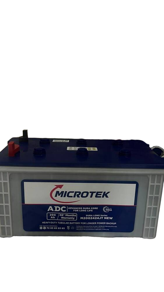 Microtek M2002424JT NEW 200Ah ADC Tubular Battery - Advanced Lead Alloy, 50.2x19.1x44 cm, Grey & Blue | Spill Proof, Shock Resistant, Fast Recharge