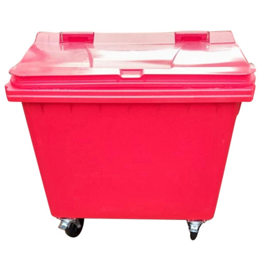 Industrial Garbage Dustbin - Heavy-duty Pe Plastic, Large Capacity Design, Red Color, Ergonomic Handling Features