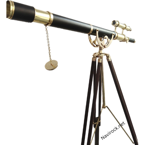 Vintage Double Barrel Black Leather Shiny Brass Finish Telescope