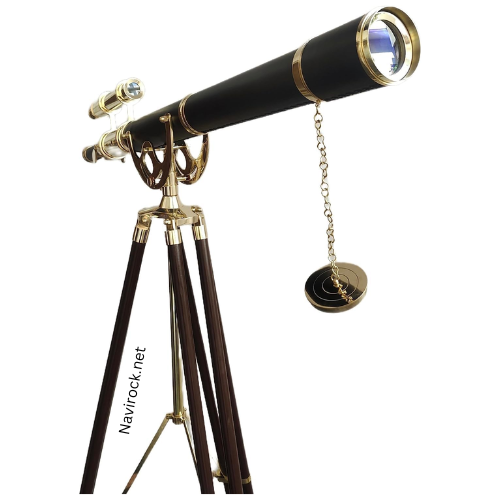 Vintage Double Barrel Black Leather Shiny Brass Finish Telescope