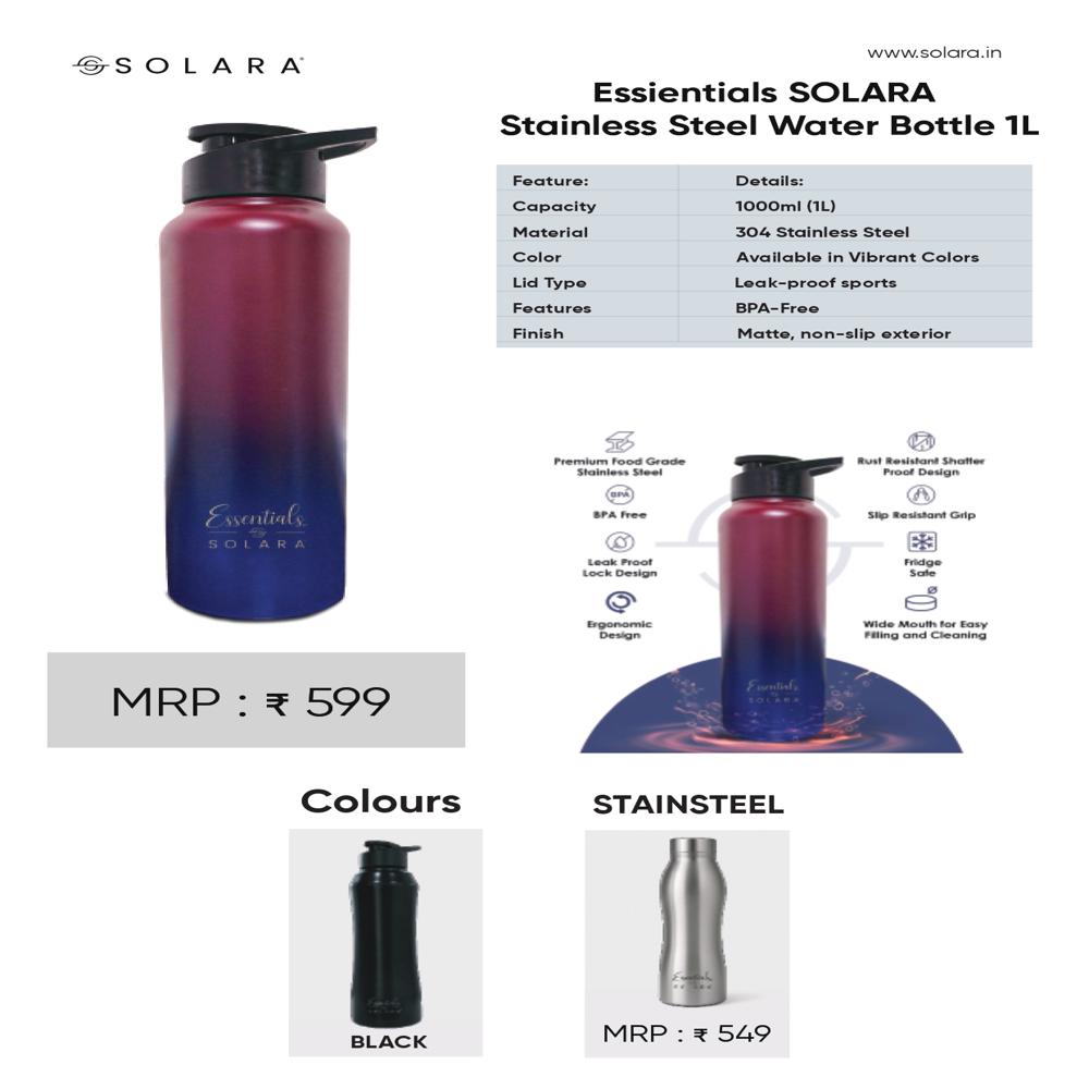 Solara Stainless Steel Water Bottle 1L