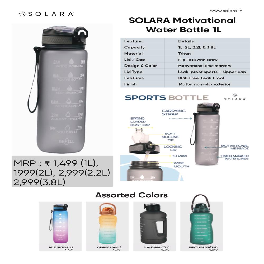 Solara Motivational Water Bottle 1L