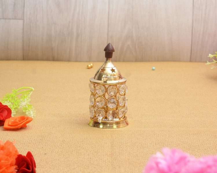 Brass Crystal Diya - Height: Approx. 7 Inches