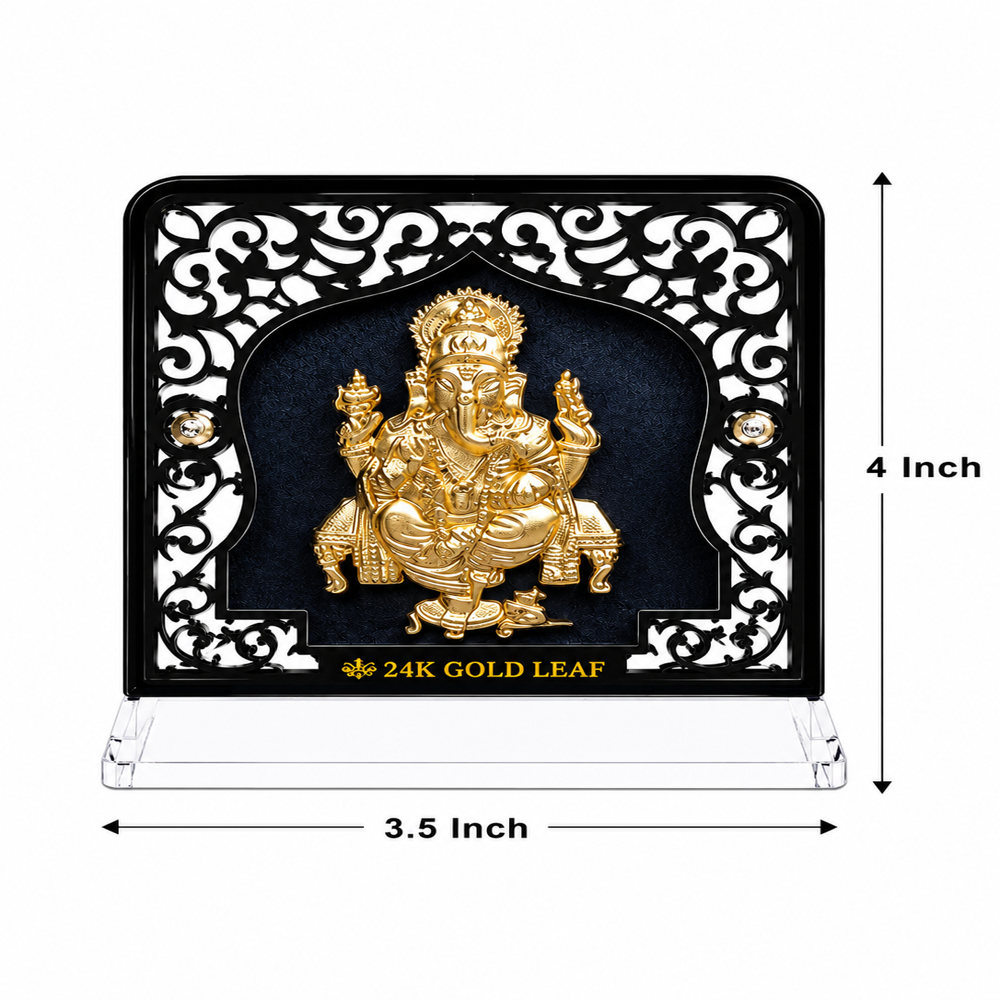 Ganeshi Ji Goldplated Stand - Gold-plated Metal On Composite Base, 10x10x2 Cm, Glossy Gold & Silver Finish | 24k Gold Leaf, Anti-tarnish, Custom Engraving, Designer Gift Box