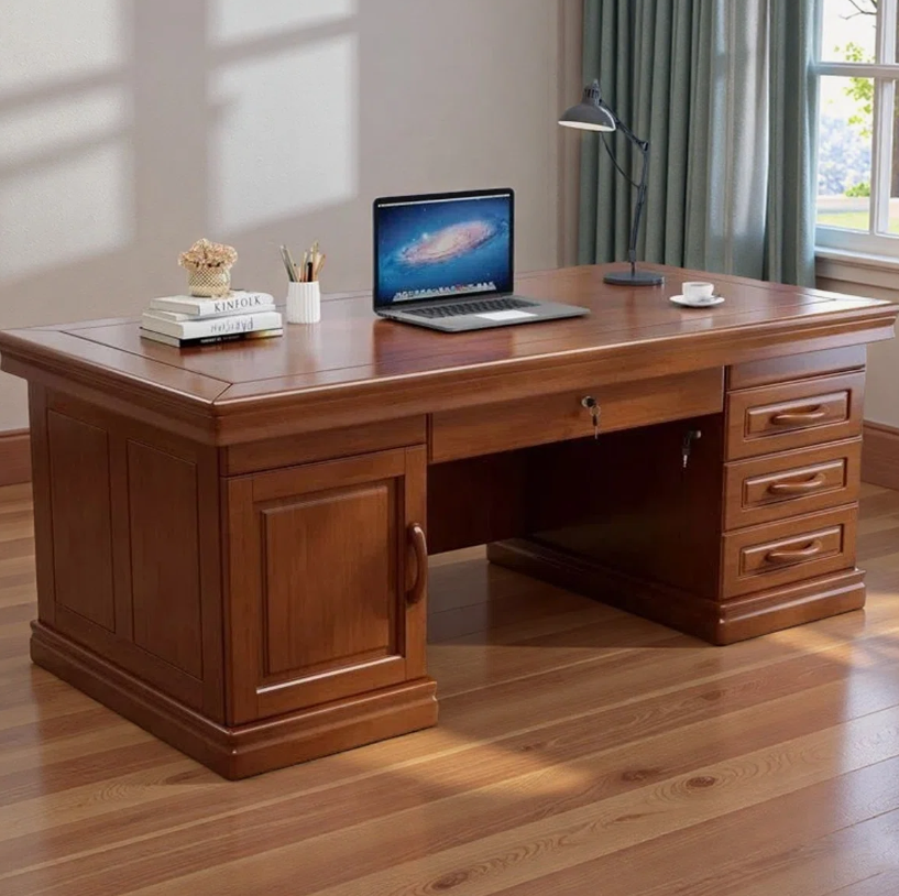 Teak Wood Executive Office Desk with Cabinet & Drawers