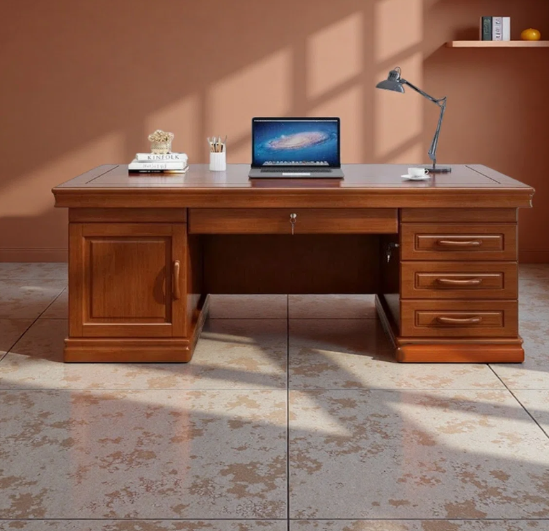 Teak Wood Executive Office Desk with Cabinet & Drawers