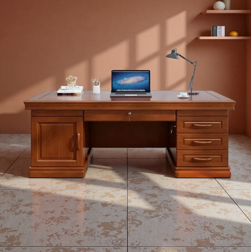 Teak Wood Executive Office Desk with Cabinet & Drawers