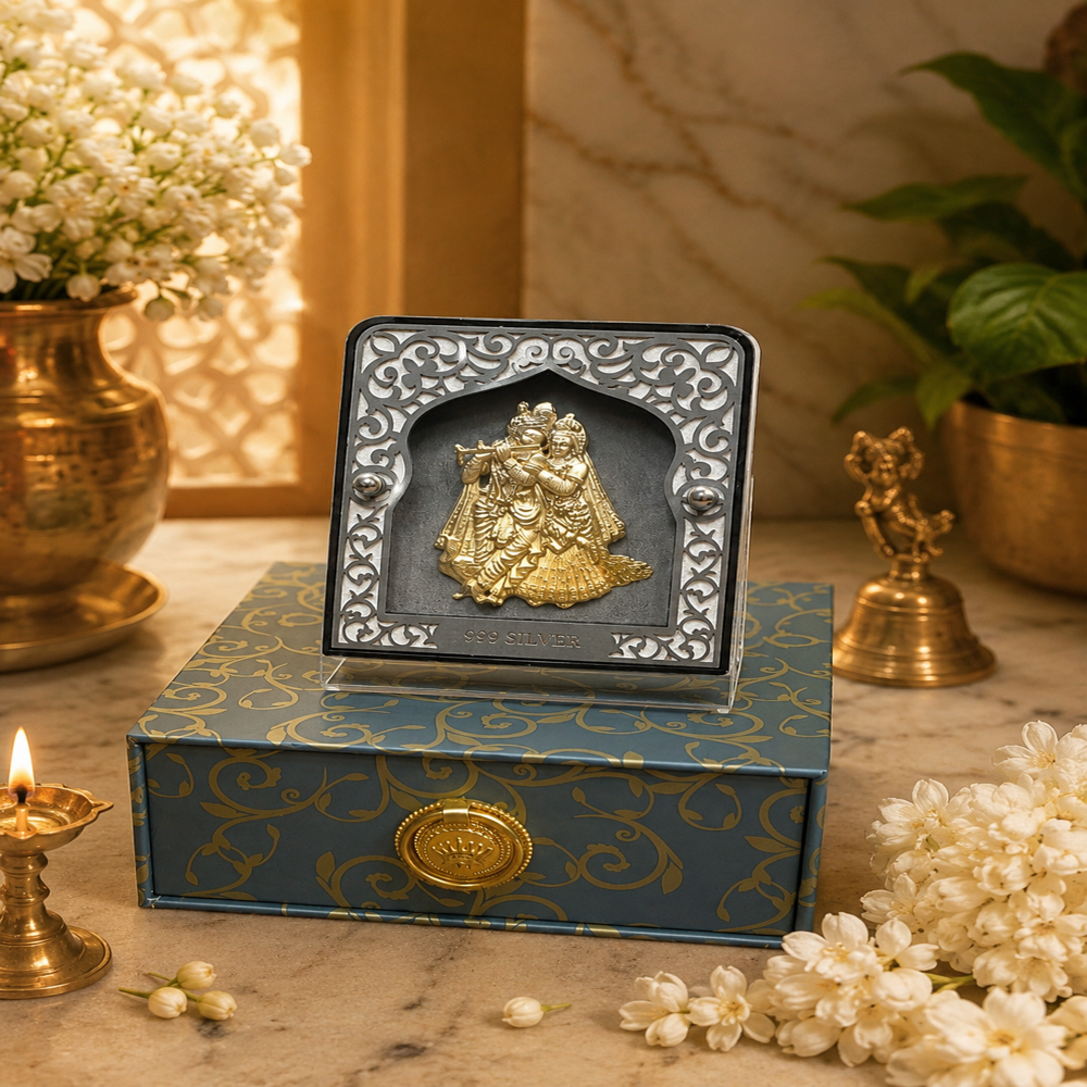 Radha Krishna Gold-plated stand