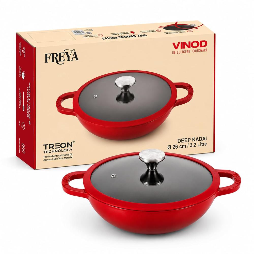 Cast Iron Deep Kadai with Glass Lid 26 cm