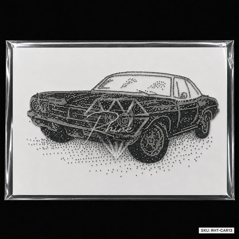 Classic Vintage Car Rhinestone Heat Transfer Sticker | Premium Crystal Hotfix Car Design for T-Shirts, Hoodies & Fashion Apparel