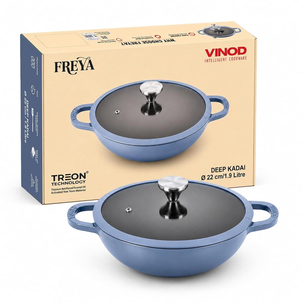 Cast Iron Deep Kadai With Glass Lid - Capacity: 1.9 Ltr