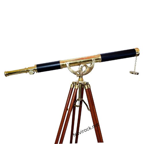 Black Leather Nautical Shiny Brass Vintage Marine Telescope