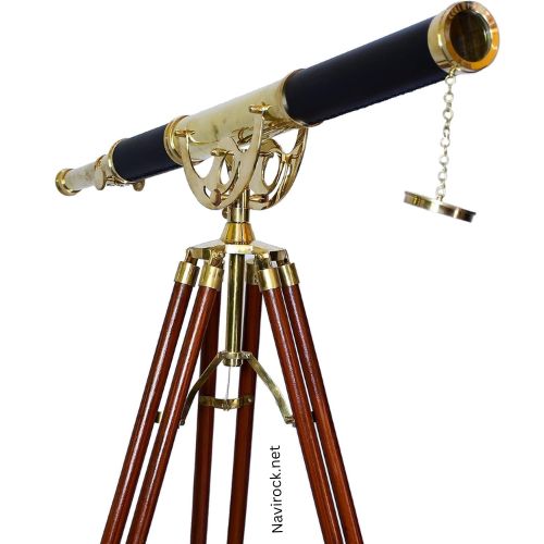 Black Leather Nautical Shiny Brass Vintage Marine Telescope