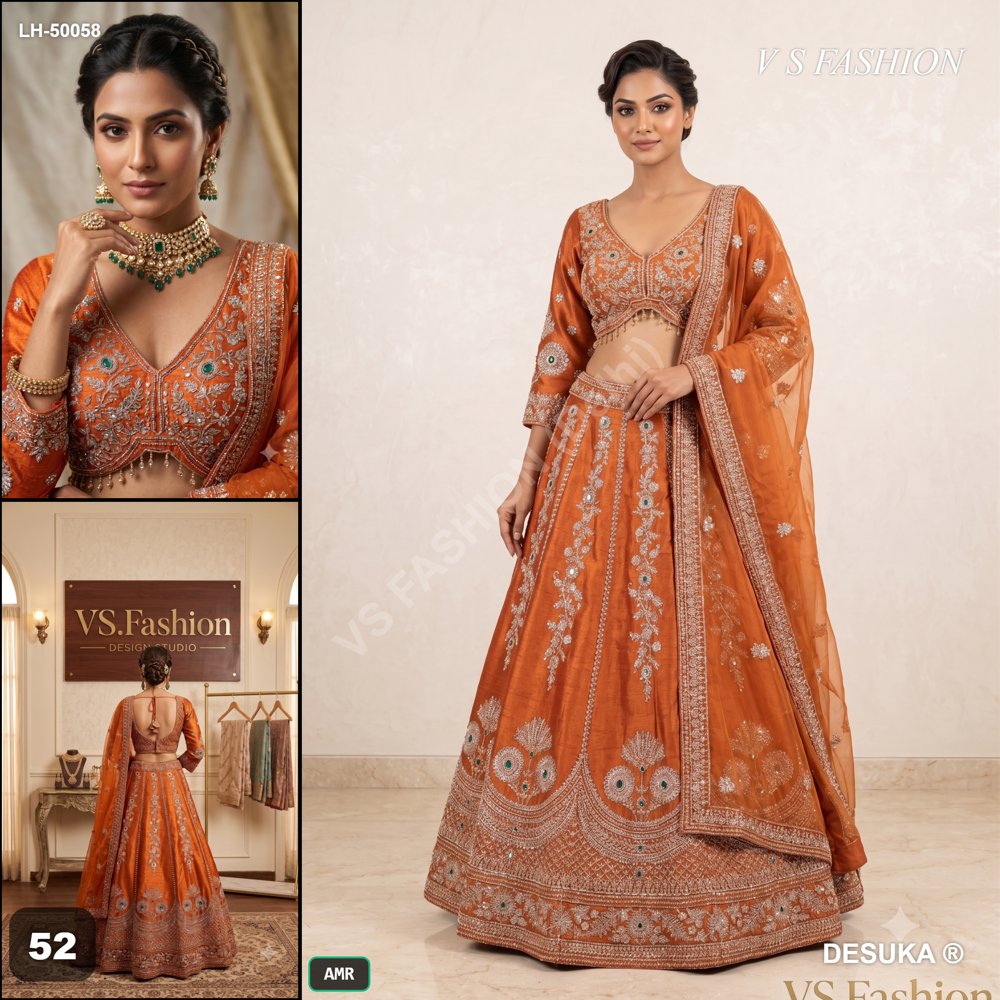 Bridal Wedding Lehenga Choli - Color: Burnt Orange