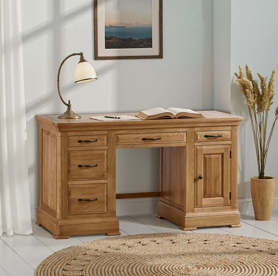Teak Wood Office Desk with Drawers and Cabinet