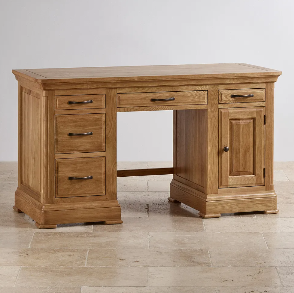 Teak Wood Office Desk with Drawers and Cabinet